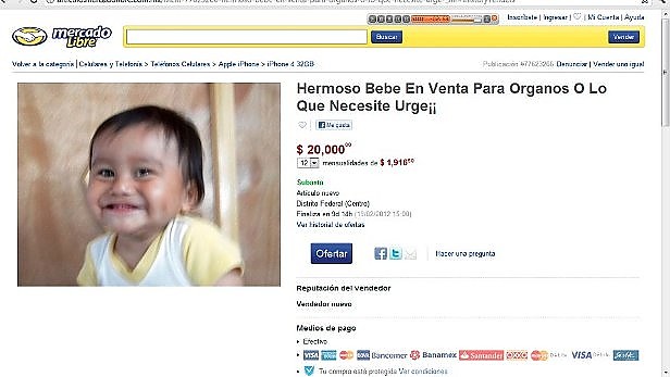 OFRECEN POR 20 MIL PESOS A BEB� EN MERCADO LIBRE