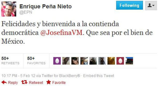 PE�A NIETO FELICITA A V�ZQUEZ MOTA A TRAV�S DE TWITTER