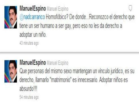 MANUEL ESPINO CAUSA POL�MICA EN TWITTER POR RECHAZO A ADOPCI�N GAY