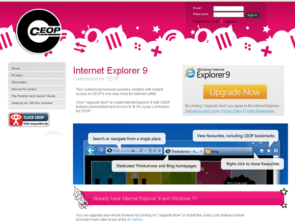 LANZAN  INTERNET EXPLORER 9 PARA NI�OS