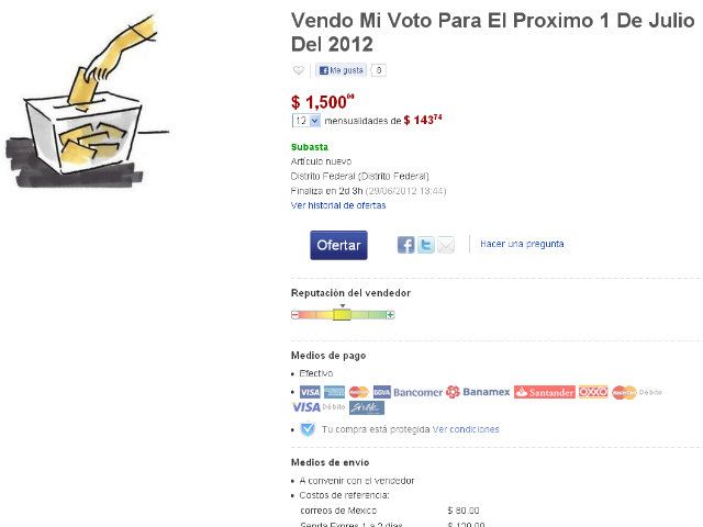 SUBASTA SU VOTO PARA EL 1 DE JULIO EN MERCADO LIBRE